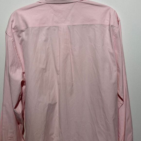 Tommy Hilfiger Men's Button-up Plaid 80's 2-Ply Cotton Dress Shirt Pink & White - Picture 6 of 12